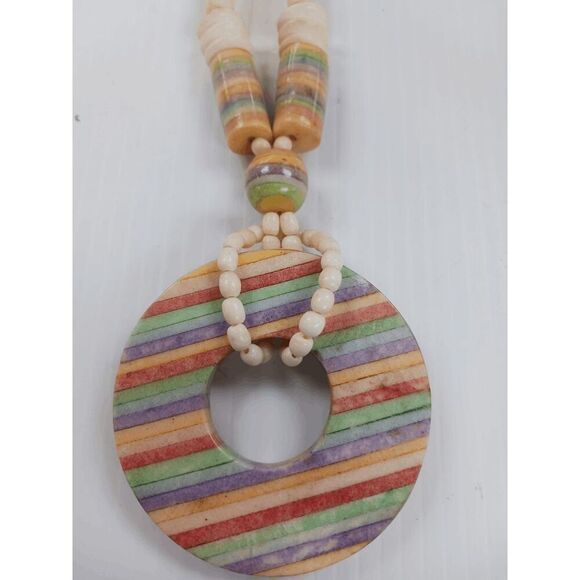 Unique Large Chunky Vintage 60s Long Striped Pendant Necklace - Picture 6 of 7